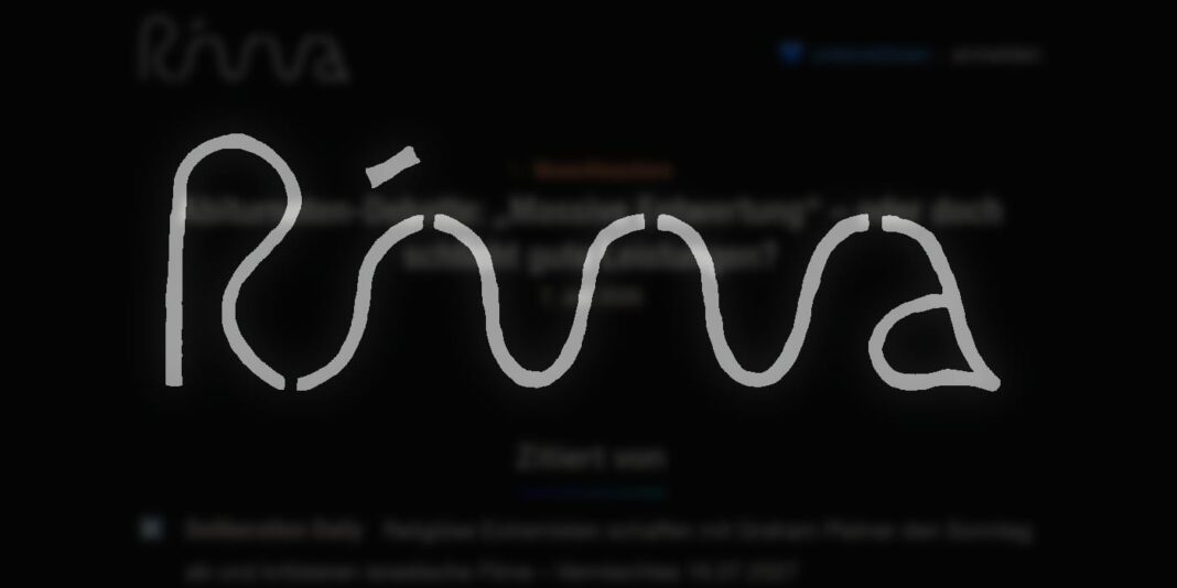 Rivva-Logo über stark weichgezeichnetem Screenshot der Website.