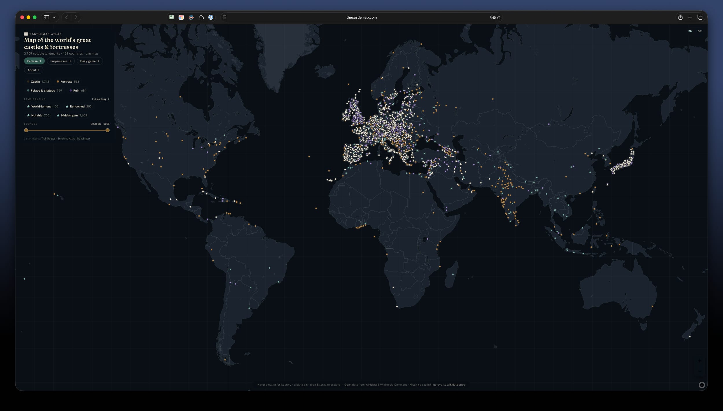 Screenshot der Website thecastlemap.org